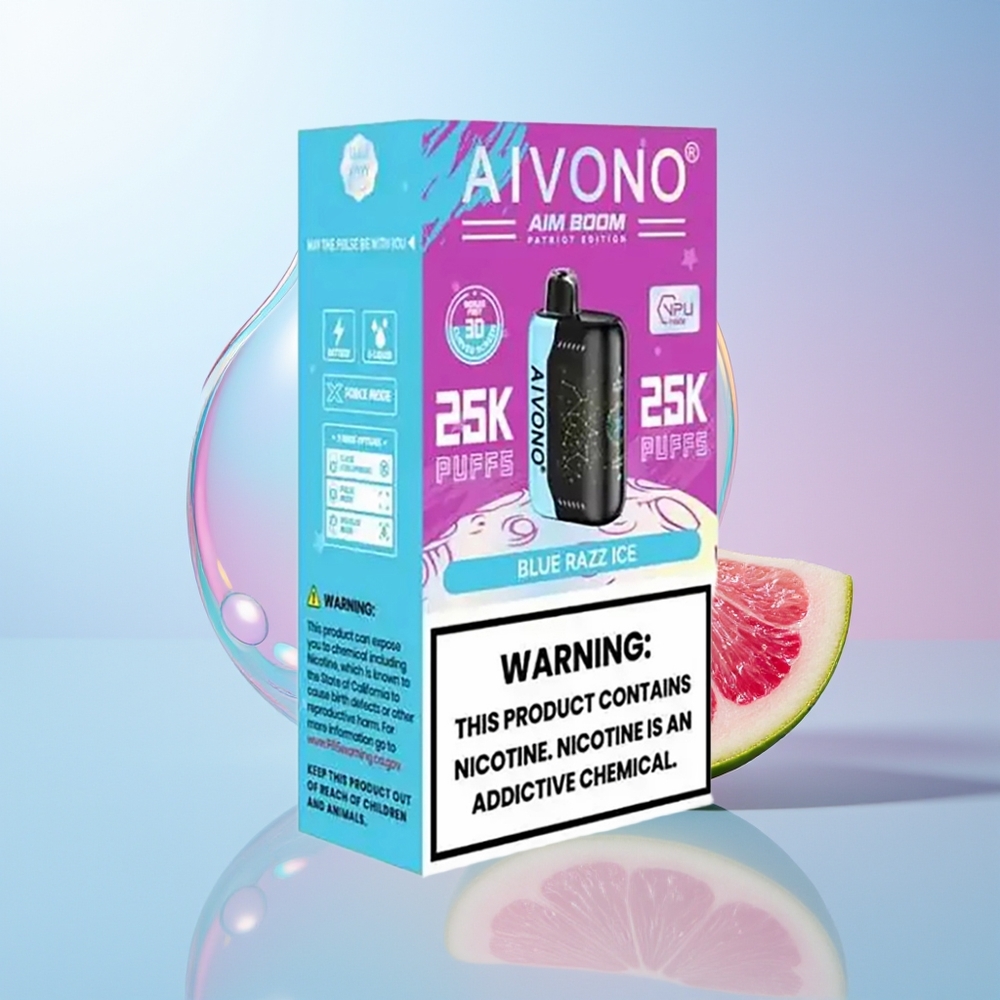 Wholesale Croatia Aivono Aim Boom 25000 Puffs Plavi Razz Led 0 2 3 5 28ml 650mAh 12 ohm Type-C 90g