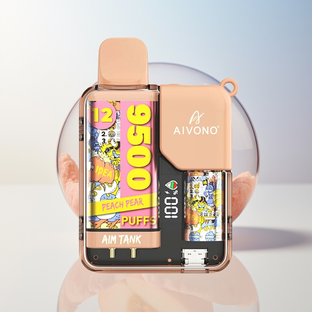 Wholesale Croatia Aivono Aim Tank 9500 Puševa Breskva Kruška 18ml 650mAh LCD 0 2 3 5 Nikotin 12ohm Mesh Coil