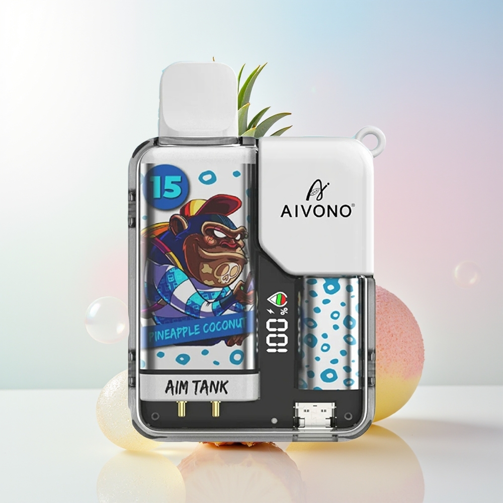 Wholesale Croatia Aivono Aim Tank 9500 Ustaja Aromu Ananas Kokos 18ml 650mAh LCD 12ohm Mesh Coil