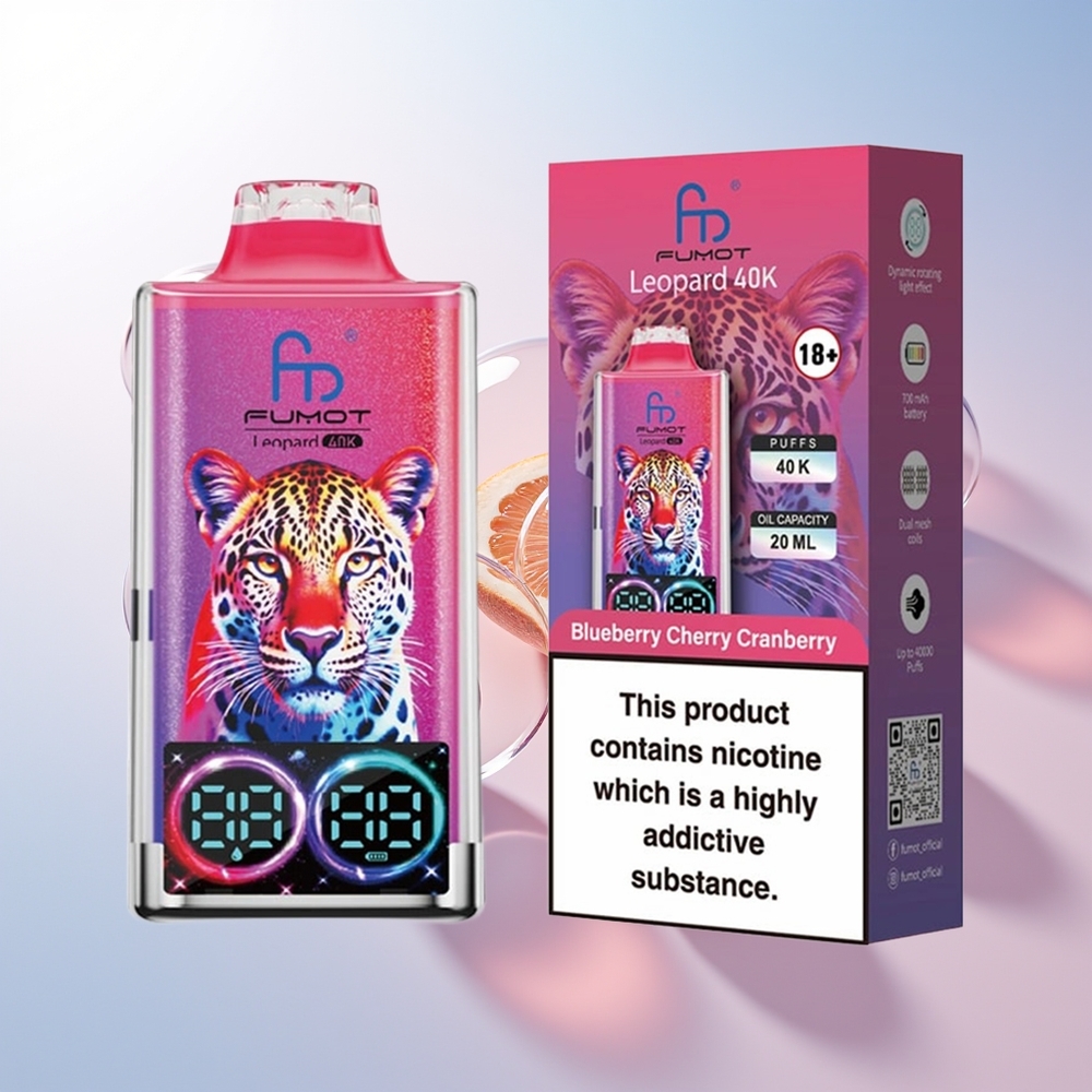 Wholesale Croatia Fumot Leopard 40K Puffs 5 Nicotine Dual Mesh Type-C Digital Tube Borovnica Trešnja Brusnica Jednokratna Vape