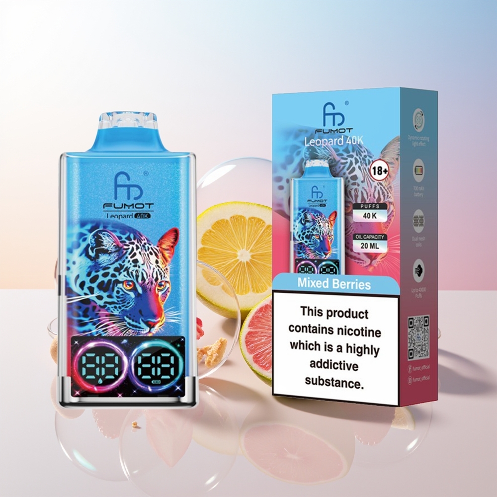 Wholesale Croatia Fumot Leopard 40K Puffs Dual Mesh Type-C Mješavina Bobica Digital Tube 0-5 Nicotine 700mAh