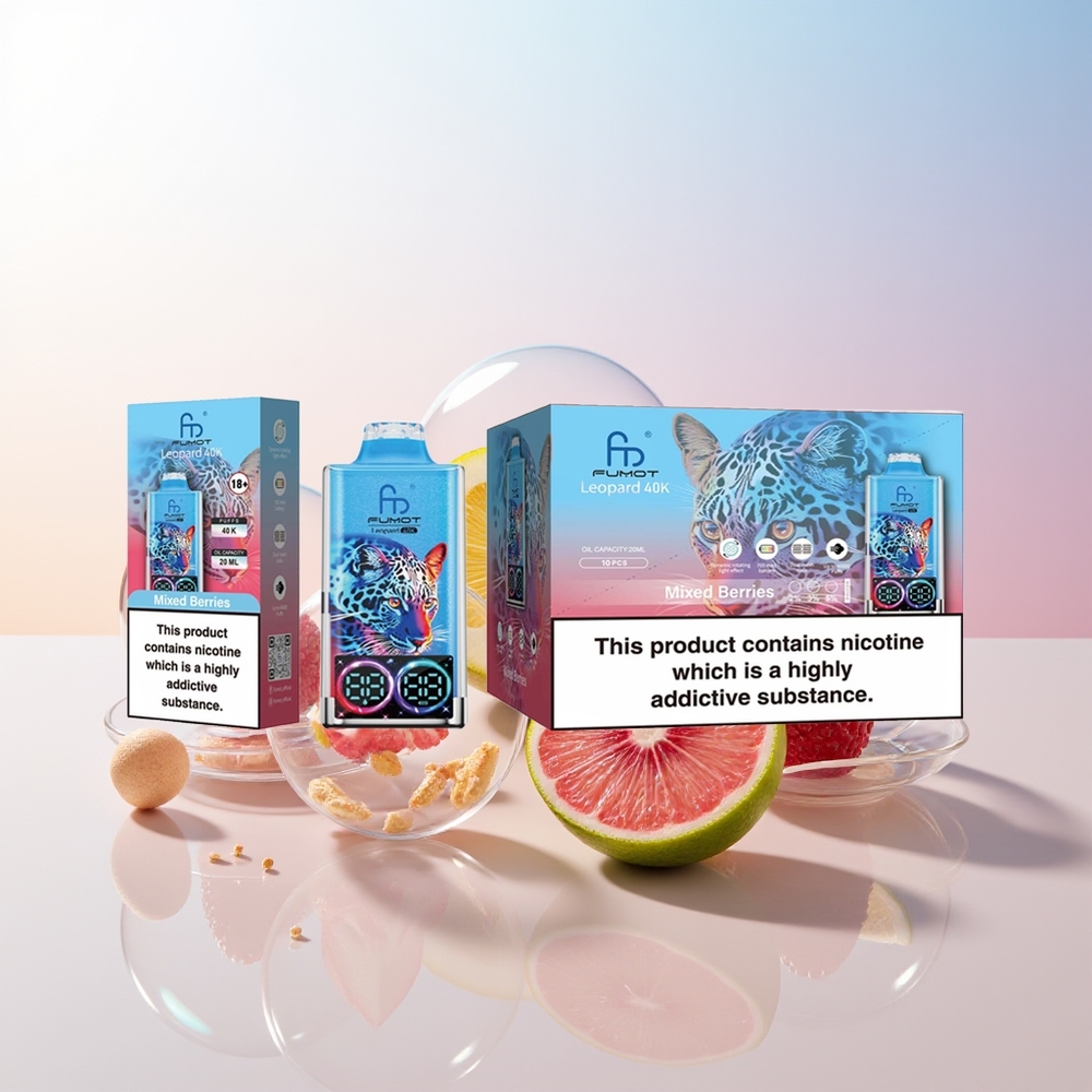 Wholesale Croatia Fumot Leopard 40K Puffs Dual Mesh Type-C Mješavina Bobica Digital Tube 0-5 Nicotine 700mAh