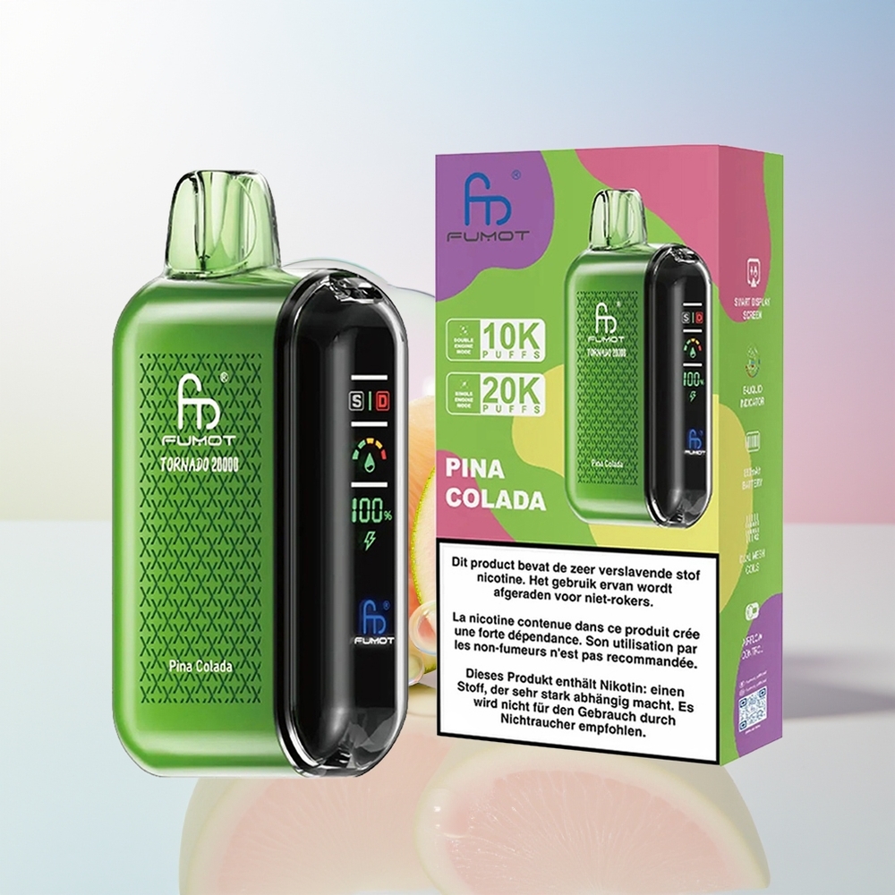 Wholesale Croatia Fumot Tornado 20000 Puffova Pina Kolada Dual Mesh Coil 20ml 850mAh Rechargeable Smart Display Airflow Control 2 Nicotine Single Engine Mode