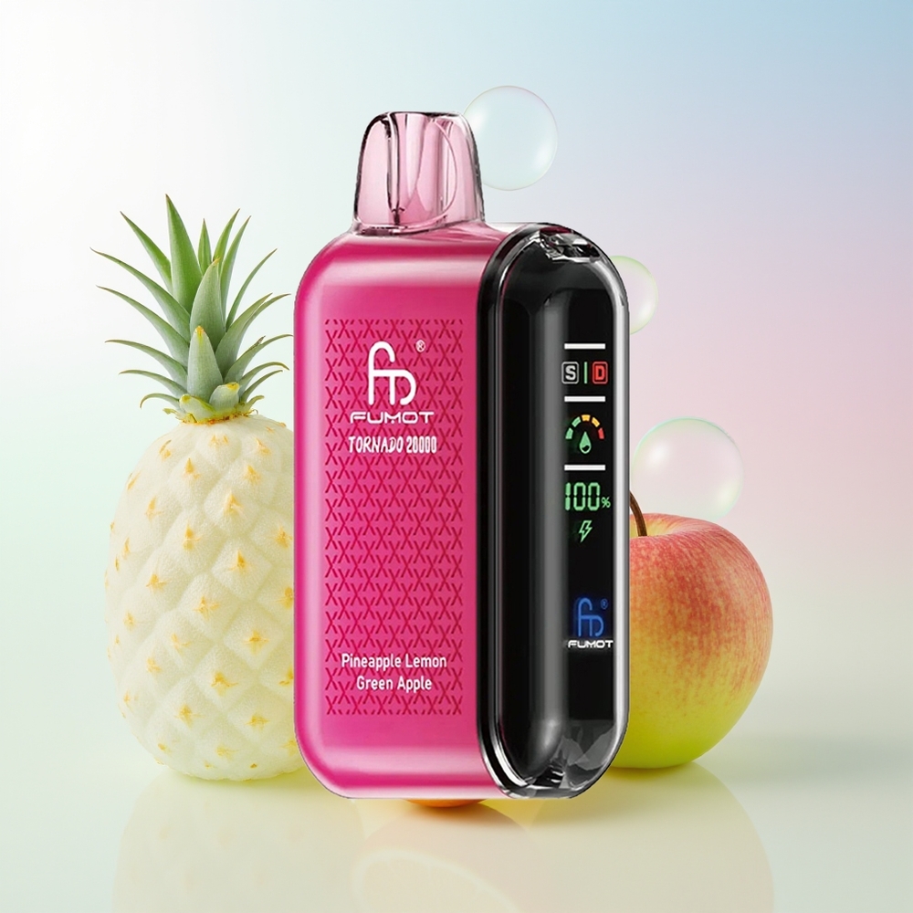 Wholesale Croatia Fumot Tornado 20000 Puffs Ananas Limun Zelena Jabuka Dual Mesh Coil Smart Display Airflow Control 850mAh