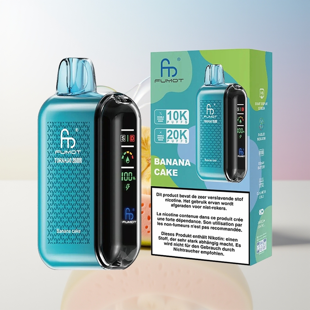 Wholesale Croatia Fumot Tornado 20000 Puffs Banana Kolač Dual Mesh Coil Smart Display Airflow Control