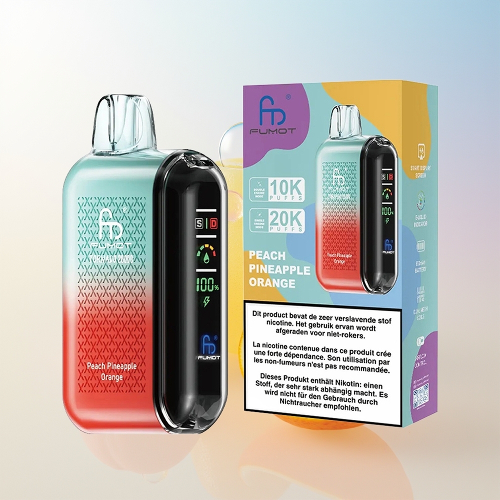Wholesale Croatia Fumot Tornado 20000 Puffs Breskva Ananas Naranča Dual Mesh Coil Smart Display Airflow Control