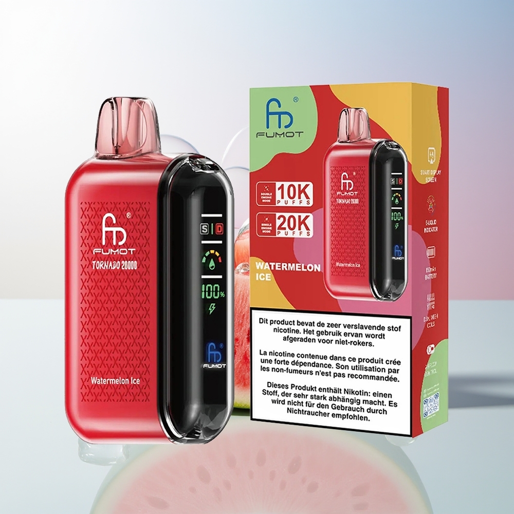 Wholesale Croatia Fumot Tornado 20000 Puffs Dinovni Dual Mesh Coil 20ml Lubenica Led Rechargeable Smart Display Airflow Control 2 Nicotine