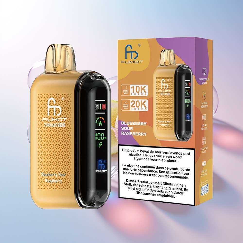 Wholesale Croatia Fumot Tornado 20000 Puffs Dual Mesh Blueberry Kisela Malina Smart Display Airflow Control
