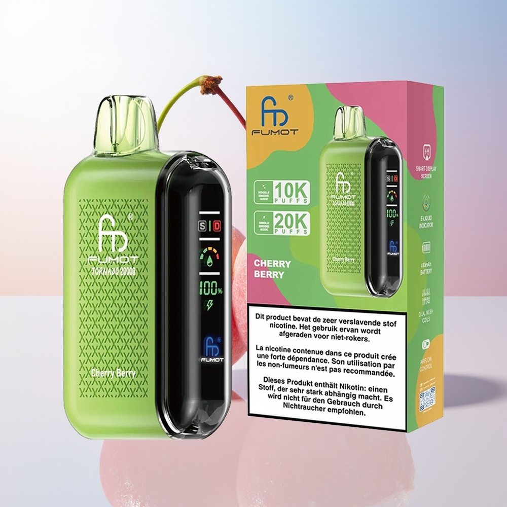 Wholesale Croatia Fumot Tornado 20000 Puffs Dual Mesh Cherry Berry Smart Display Airflow Control