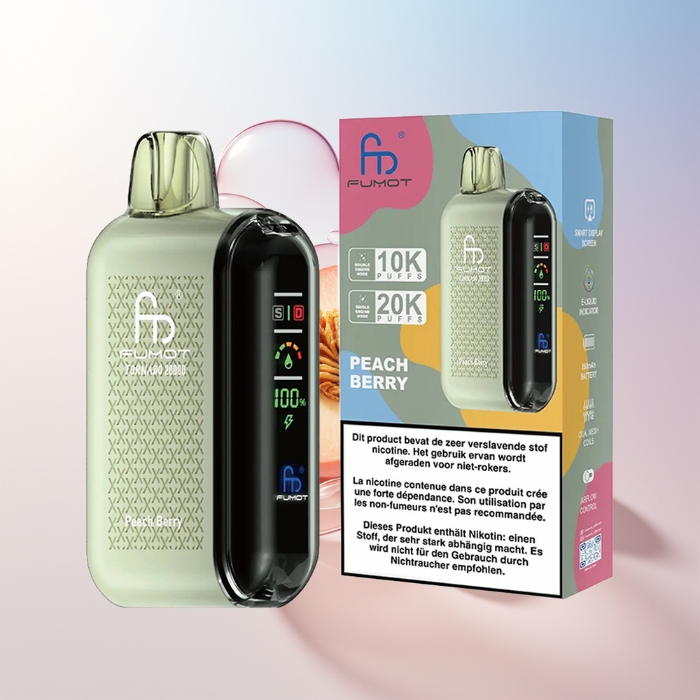 Wholesale Croatia Fumot Tornado 20000 Puffs Dual Mesh Coil Breskva Bobica Smart Display Airflow Control