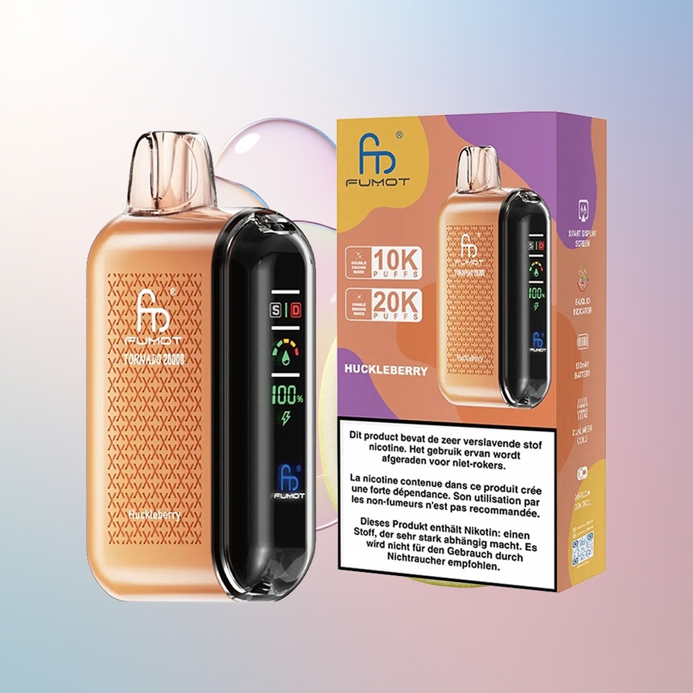 Wholesale Croatia Fumot Tornado 20000 Puffs Jagoda Huckleberry Dual Mesh Coil 20ml 850mAh Smart Display Airflow Control 2 Nicotine Single Engine Mode
