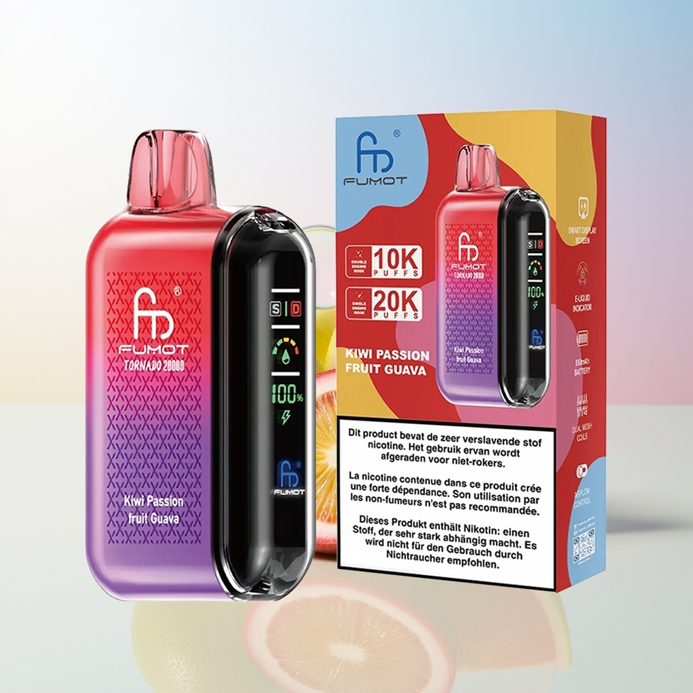 Wholesale Croatia Fumot Tornado 20000 Puffs Kiwi Marelika Guava Dual Mesh Coil Smart Display Rechargeable
