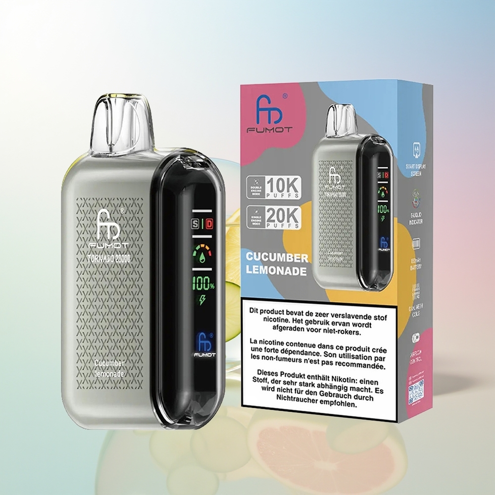 Wholesale Croatia Fumot Tornado 20000 Puffs Krastavac Limunada Dual Mesh Coil Smart Display