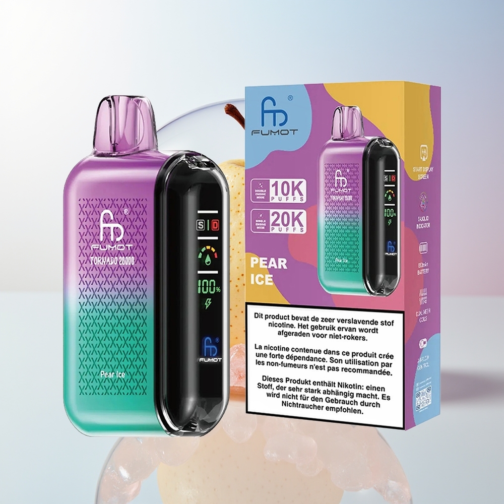 Wholesale Croatia Fumot Tornado 20000 Puffs Kruškoledena Dual Mesh Coil Smart Display