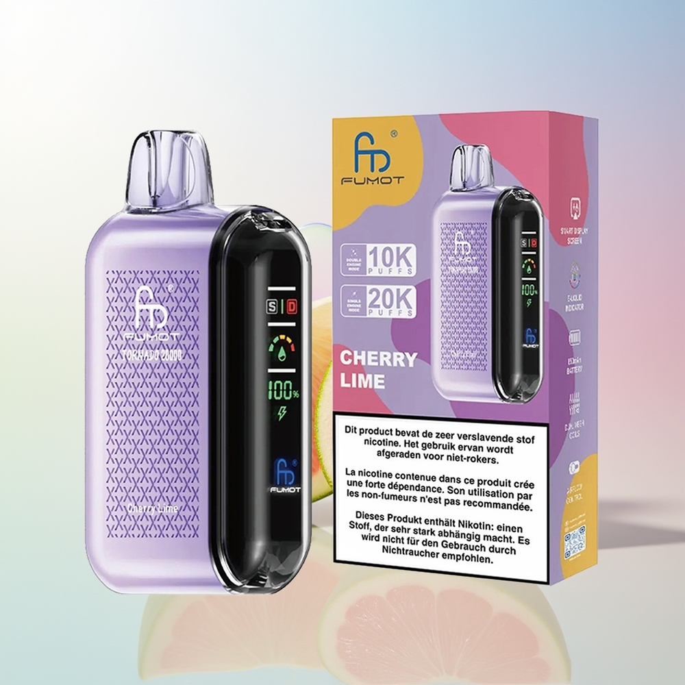 Wholesale Croatia Fumot Tornado 20000 Puffs Višnja Limeta Dual Mesh Coil Smart Display 850mAh