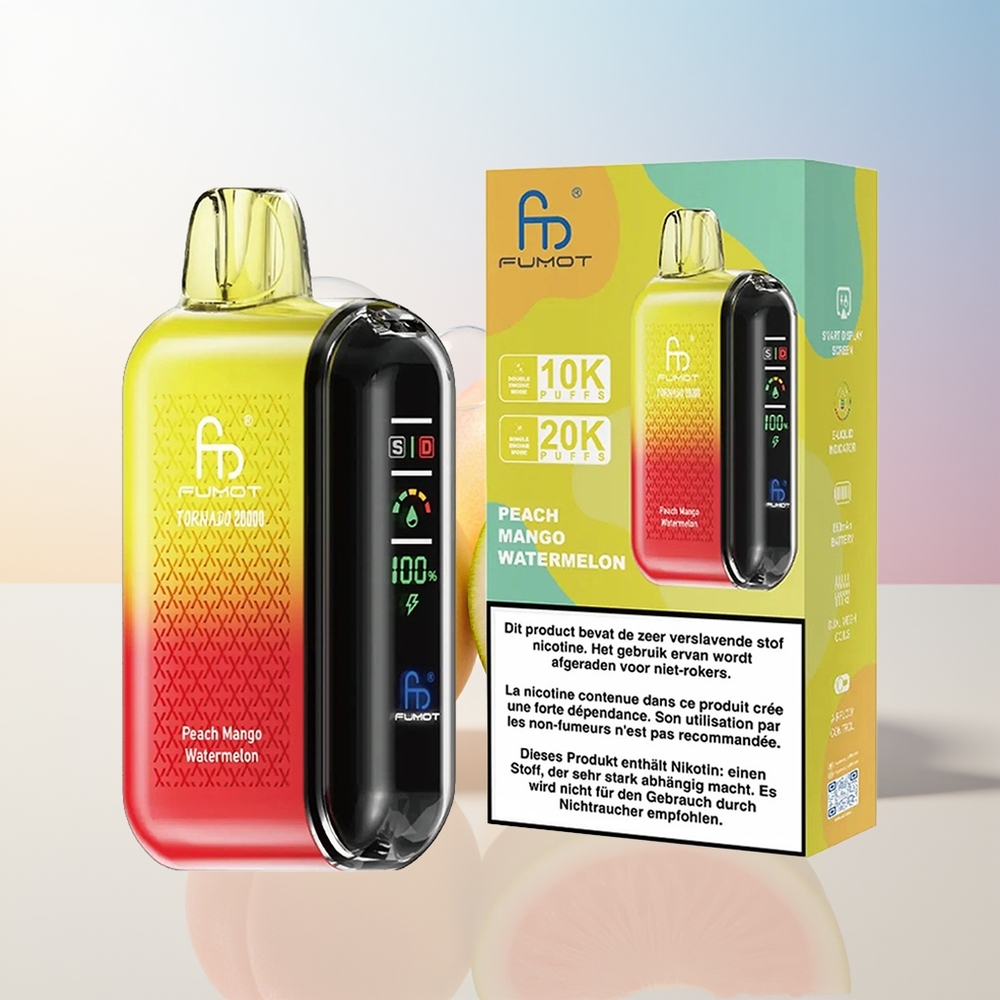 Wholesale Croatia Fumot Tornado 20000 Pufova Breskva Mango Lubenica Dual Mesh Coil 20ml 850mAh Rechargeable Smart Display Airflow Control 2 Nicotine