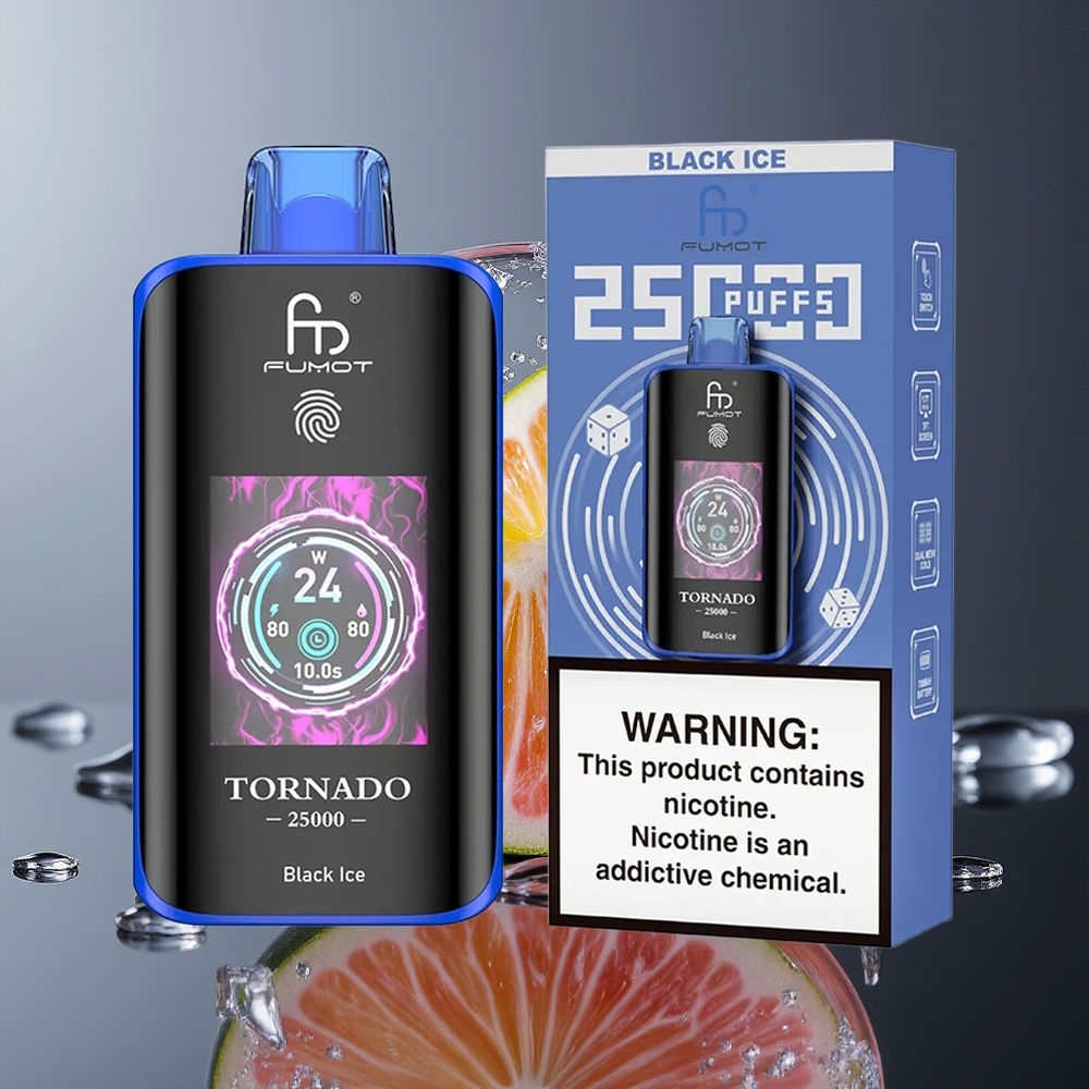 Wholesale Croatia Fumot Tornado 25000 Puffova HD Ekran 700mAh Punjenje 20ml Tekućina Crni Led