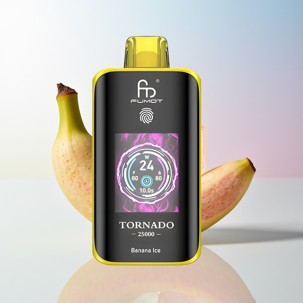 Wholesale Croatia Fumot Tornado 25000 Puffs Banana Led Rechargeable HD Screen 20ml Type-C