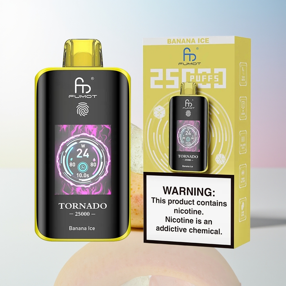 Wholesale Croatia Fumot Tornado 25000 Puffs Banana Led Rechargeable HD Screen 20ml Type-C