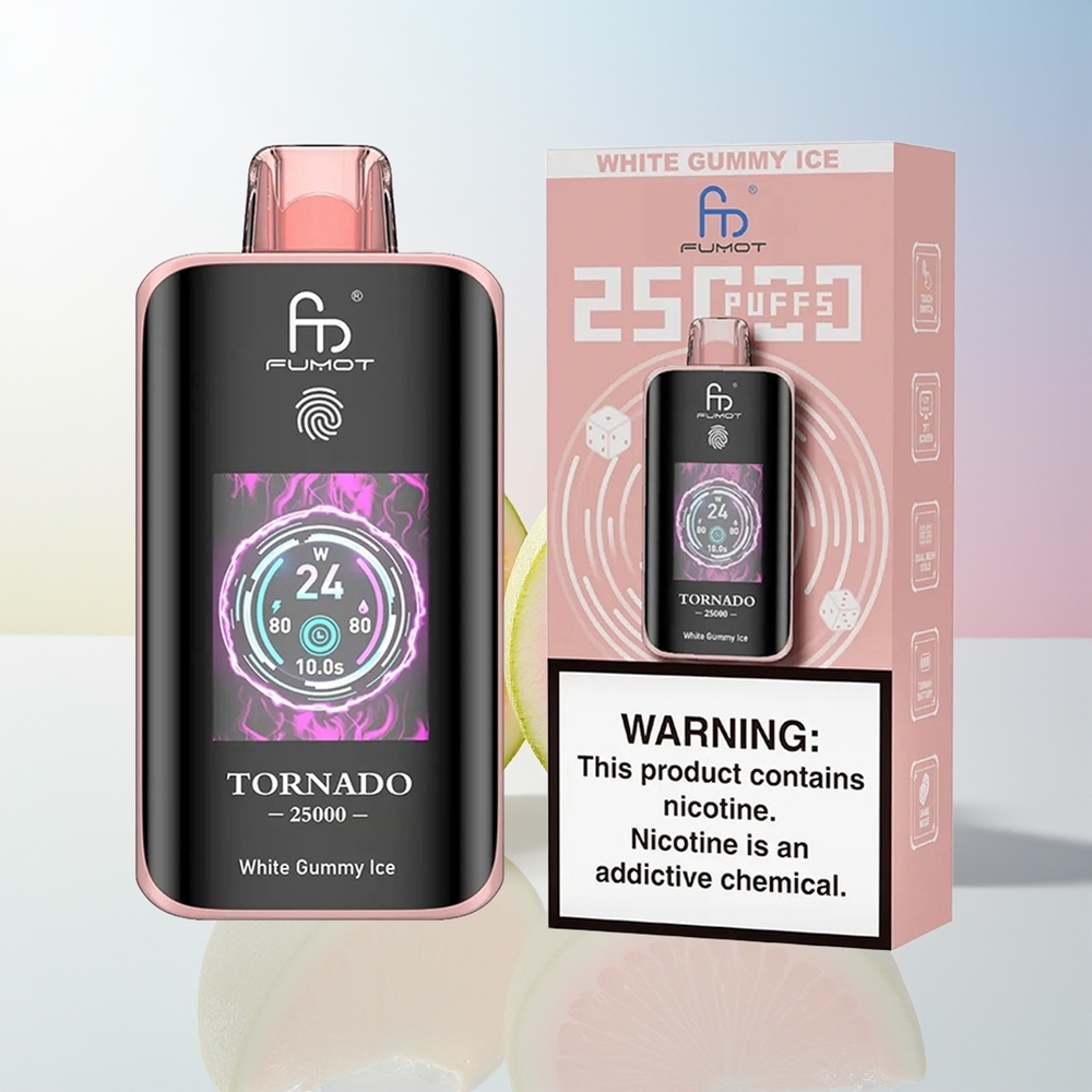 Wholesale Croatia Fumot Tornado 25000 Puffs Bijeli Gumeni Led HD Ekran 700mAh Baterija Type-C Punjenje 20ml Tekućina