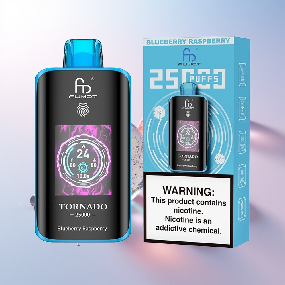 Wholesale Croatia Fumot Tornado 25000 Puffs Borovnica Malina HD Ekran 700mAh Baterija 20ml Tekućina Type-C Punjenje