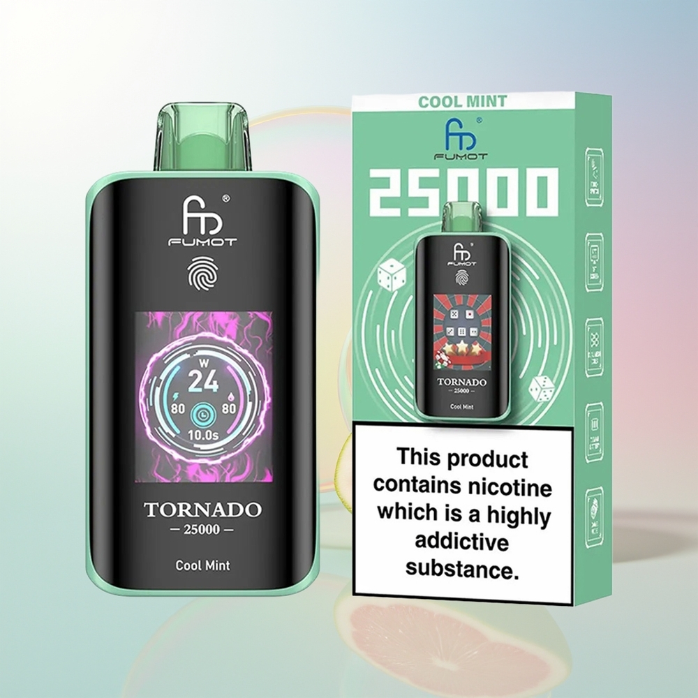 Wholesale Croatia Fumot Tornado 25000 Puffs Cool Mint Osvežavajuća Metvica HD Screen 700mAh Rechargeable 20ml Type-C