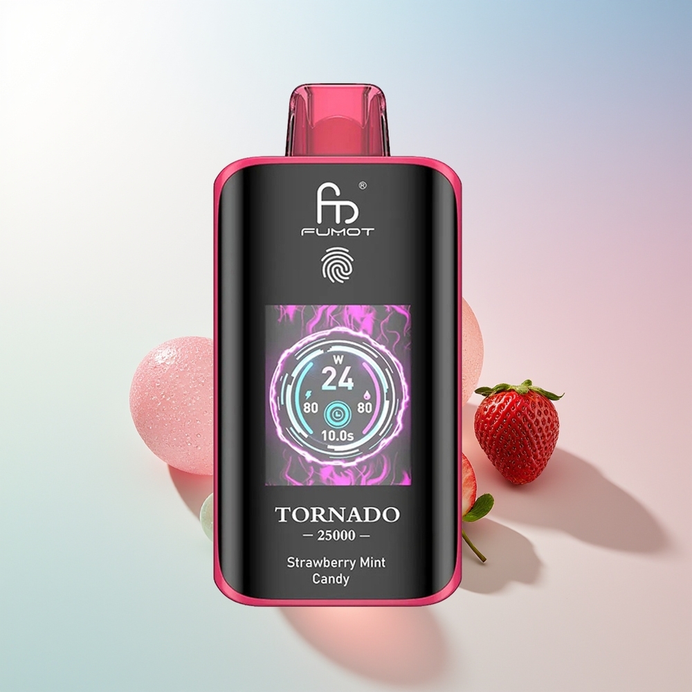 Wholesale Croatia Fumot Tornado 25000 Puffs HD Screen 700mAh 20ml Jagoda Met Bombica Tip-C Punjenje