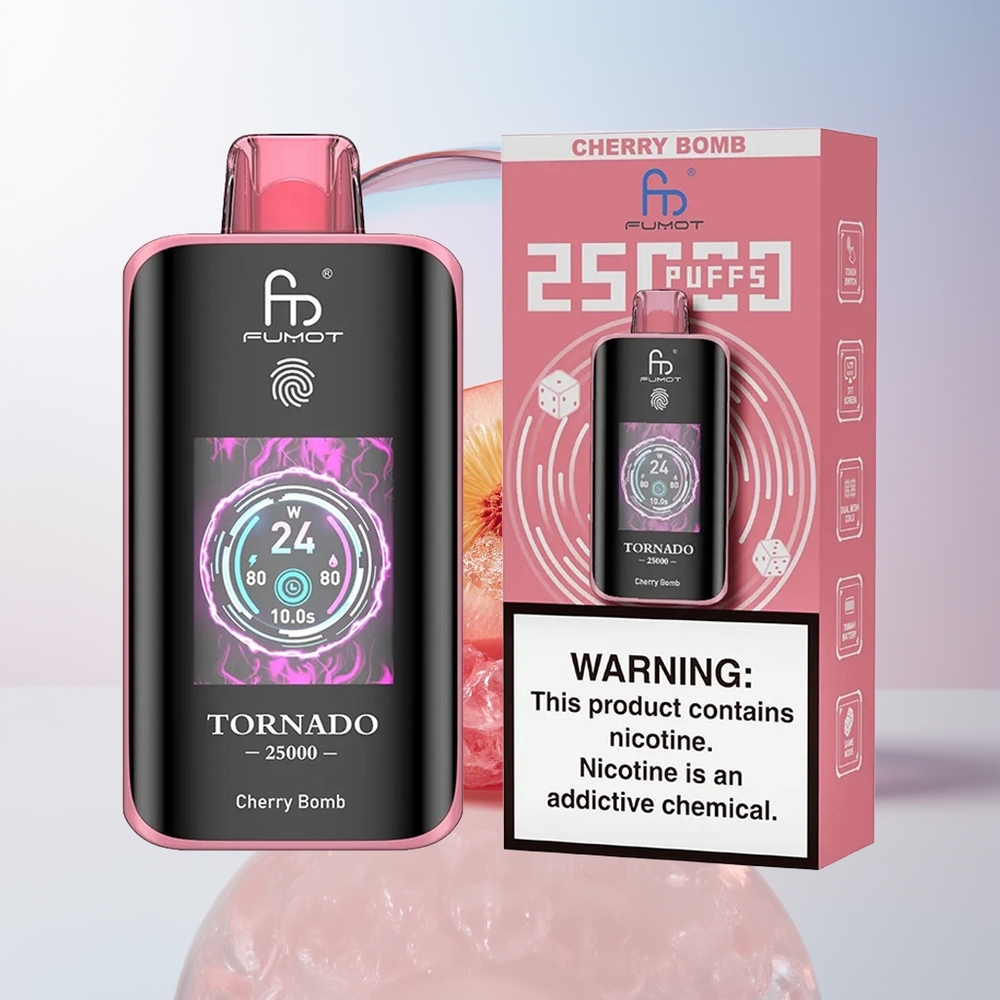 Wholesale Croatia Fumot Tornado 25000 Puffs HD Screen 700mAh 20ml Trešnjev Bomba Tip-C Punjenje