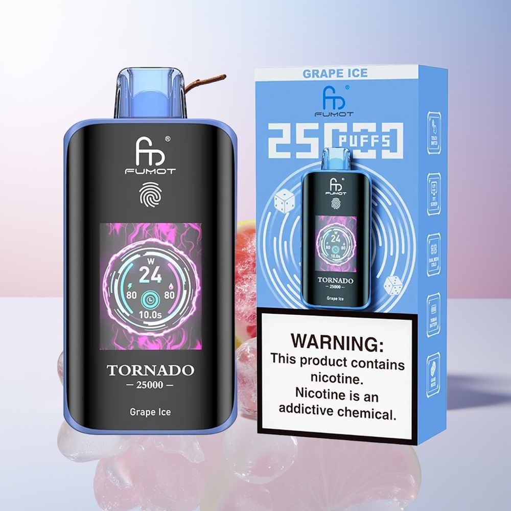 Wholesale Croatia Fumot Tornado 25000 Puffs HD Screen 700mAh Rechargeable 20ml Pre-filled Type-C Grozd Led