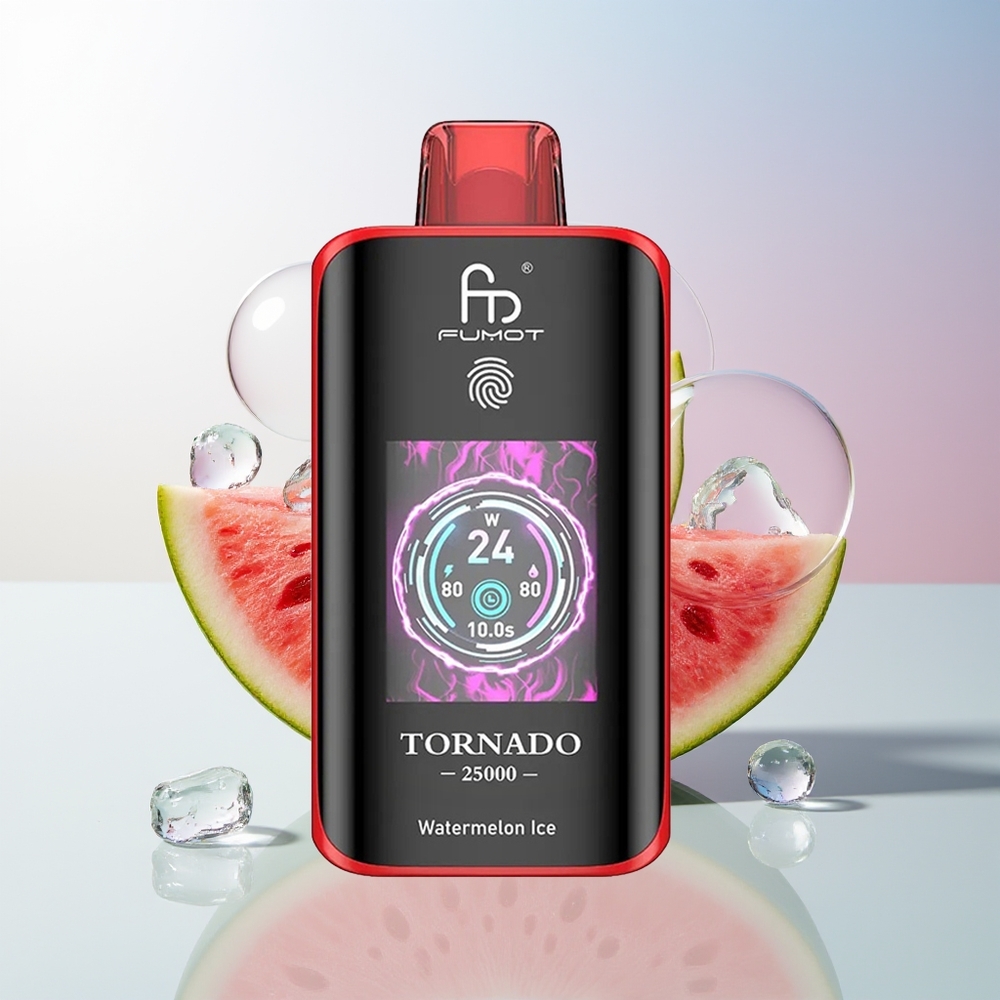 Wholesale Croatia Fumot Tornado 25000 Puffs Lubenica Led 700mAh Rechargeable Battery 20ml Pre-filled E-liquid Type-C Charging Port HD Screen