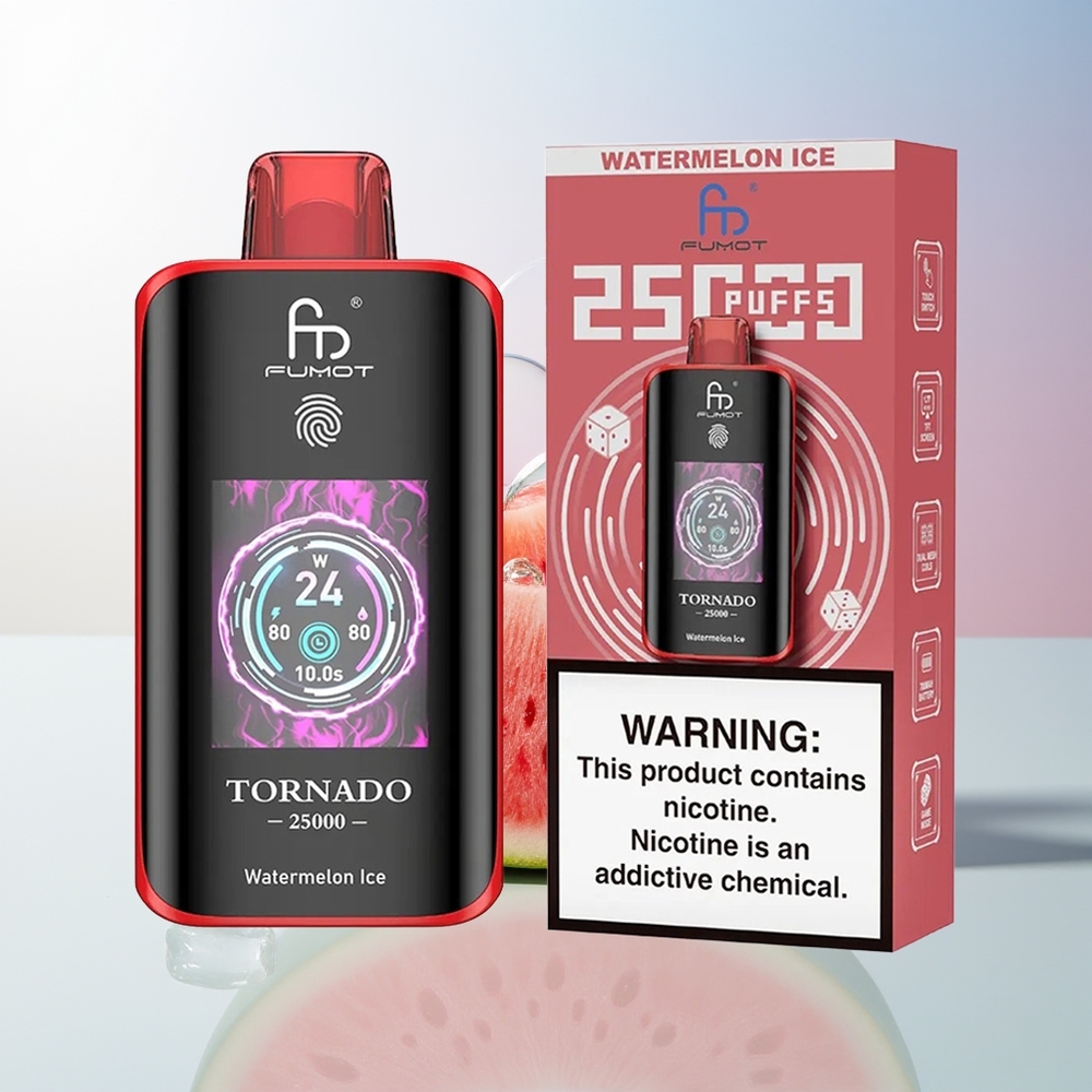 Wholesale Croatia Fumot Tornado 25000 Puffs Lubenica Led 700mAh Rechargeable Battery 20ml Pre-filled E-liquid Type-C Charging Port HD Screen