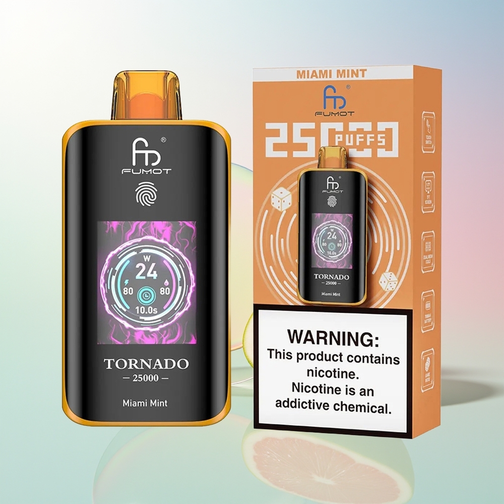 Wholesale Croatia Fumot Tornado 25000 Puffs Miami Metvica 700mAh Rechargeable 20ml Type-C HD Screen