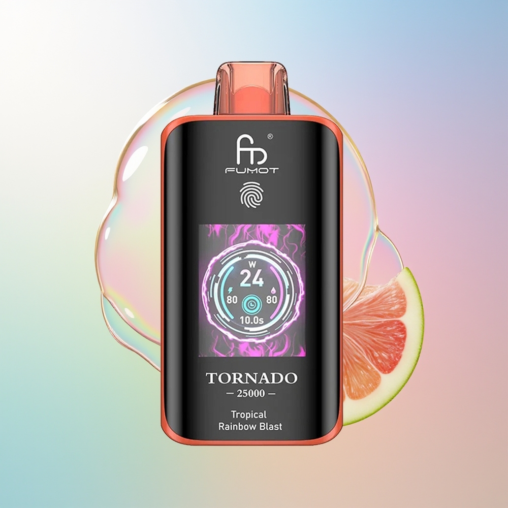 Wholesale Croatia Fumot Tornado 25000 Puffs Tropska Duga Eksplozija HD Screen 700mAh Rechargeable Battery 20ml Pre-filled Type-C