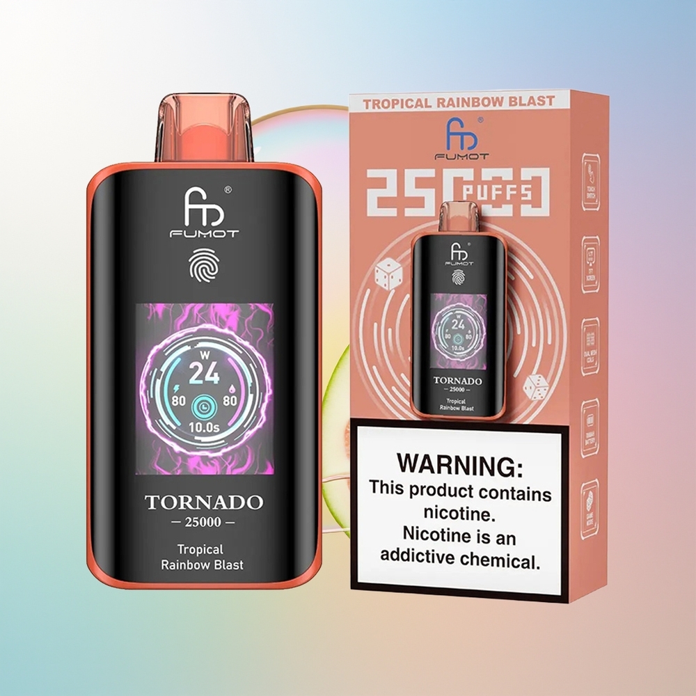 Wholesale Croatia Fumot Tornado 25000 Puffs Tropska Duga Eksplozija HD Screen 700mAh Rechargeable Battery 20ml Pre-filled Type-C