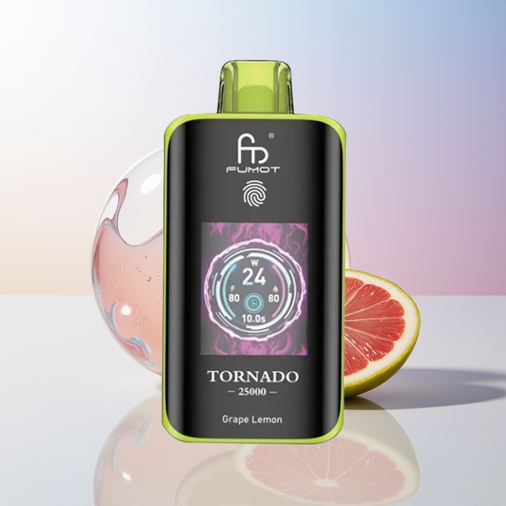 Wholesale Croatia Fumot Tornado 25000 Pufova HD Ekran 700mAh Punjenje Type-C Grožđe Limun