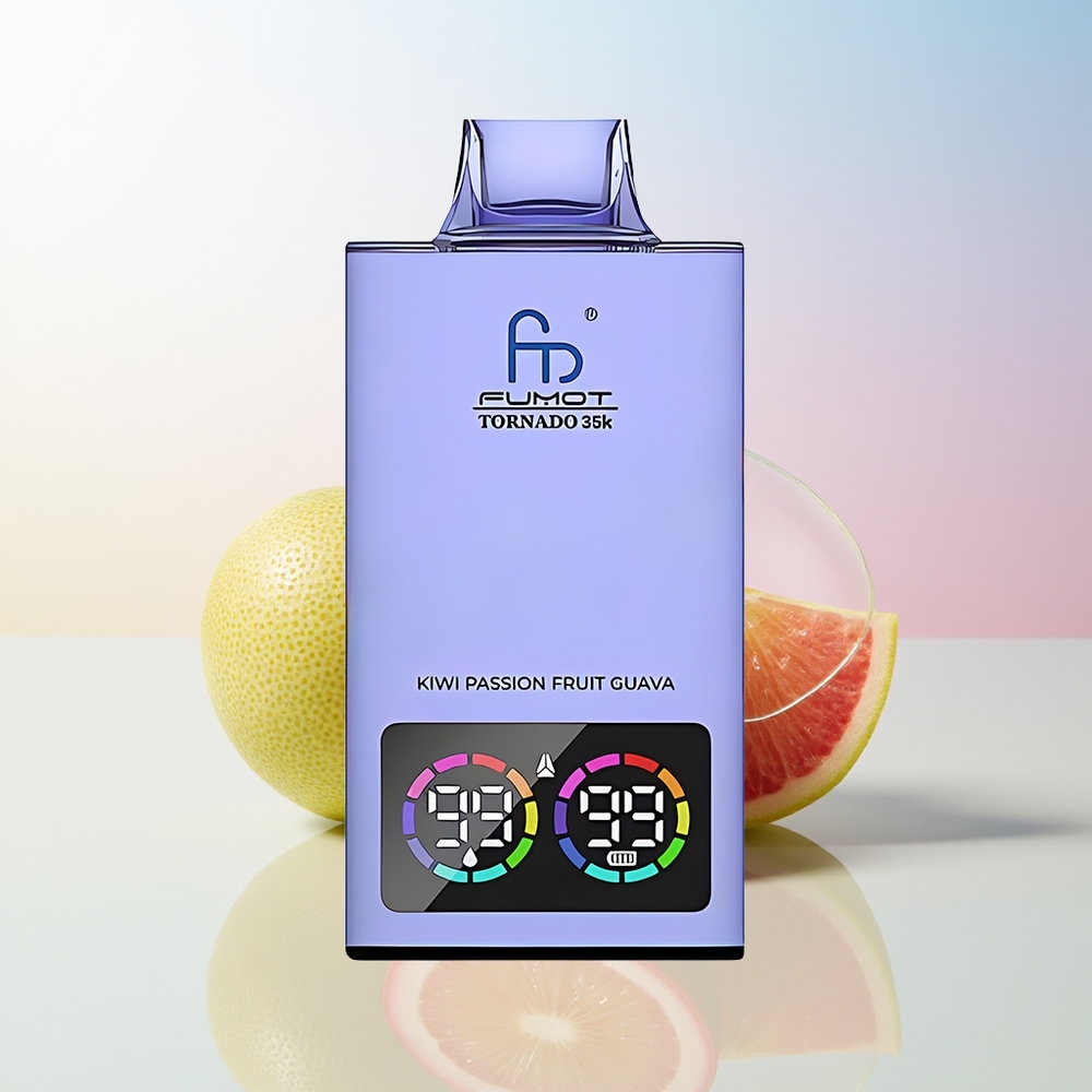 Wholesale Croatia Fumot Tornado 35000 Jednokratna Vape Kiwi Passion Fruit Guava Dual Mesh Coil E-liquid Indicator Variable RGB Lights 15ml E-juice 700 MAH Battery Fast Charging USB-C