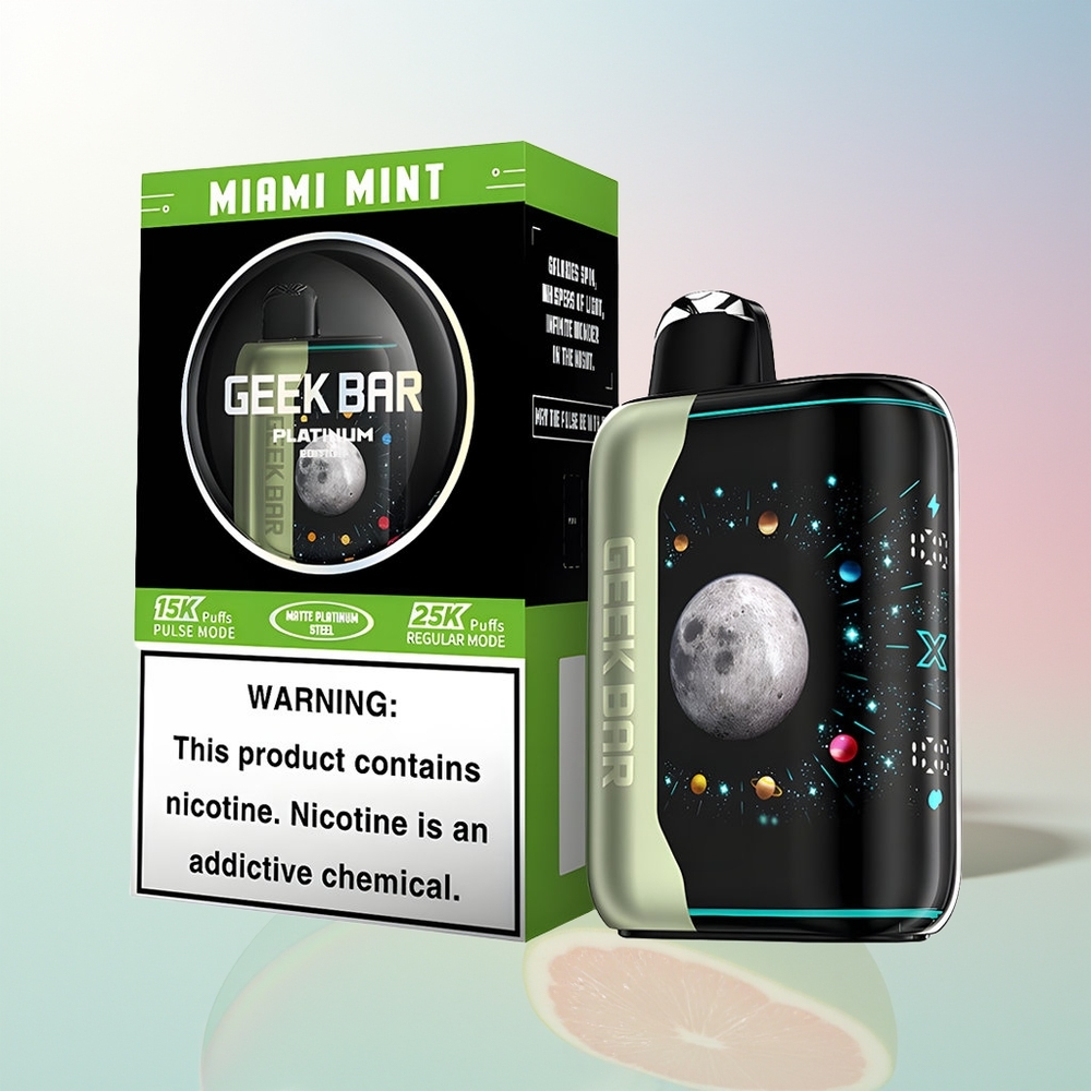 Wholesale Croatia GEEK BAR Platinum Edition 25000 Pufova Miami Metvica Premium Matte Platinum Steel Finish Dual Mesh Coil 20mL E-Liquid 2 Nikotin