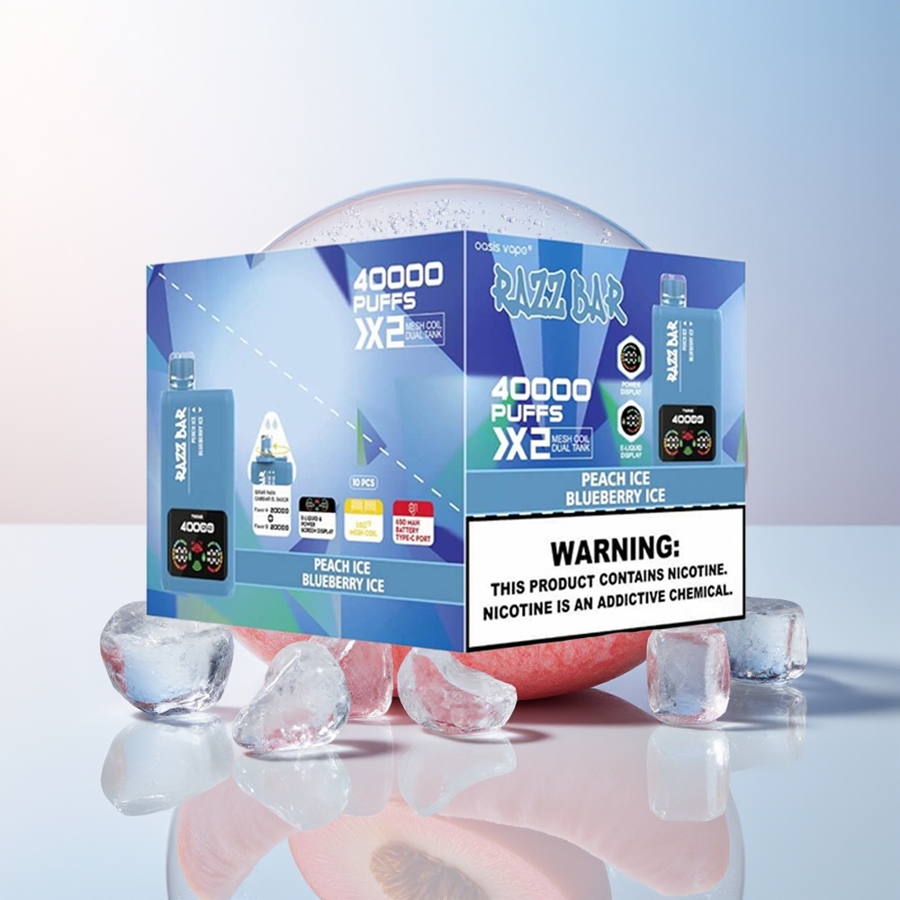Wholesale Croatia Razz Bar 40000 Puffs Jednokratna Vape Breskva Led - Borovnica Led Power Screen Display 10Ohm 2 Mesh Coil 650 Mah Battery Type-C Port 2 5 Nicotine Content