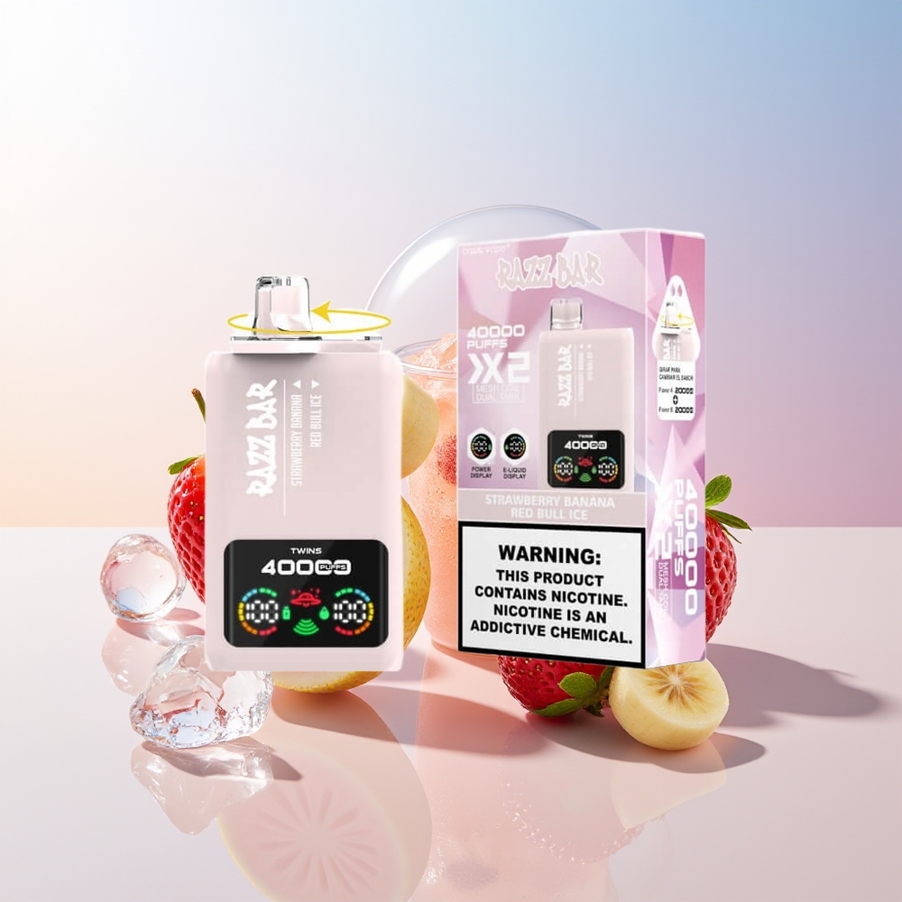 Wholesale Croatia Razz Bar 40000 Puffs Jednokratna Vape Jagoda Banana - Crveni Bik Led 10Ohm 2 Mesh Coil 650 Mah Type-C 2 5 Nikotin
