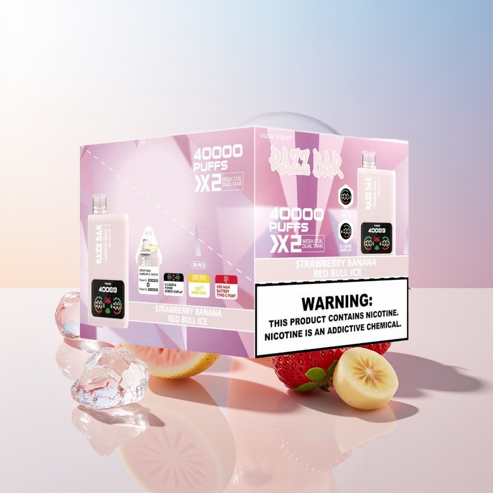 Wholesale Croatia Razz Bar 40000 Puffs Jednokratna Vape Jagoda Banana - Crveni Bik Led 10Ohm 2 Mesh Coil 650 Mah Type-C 2 5 Nikotin