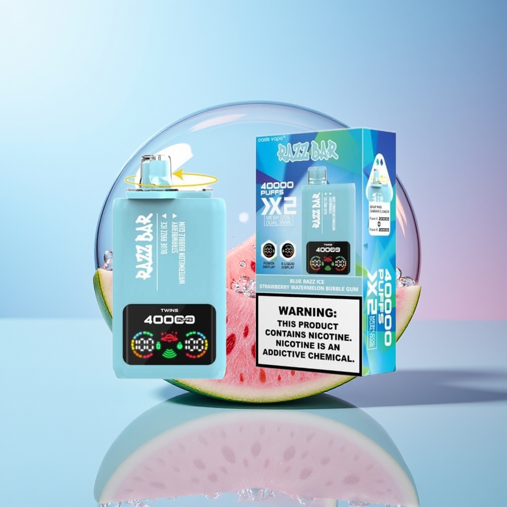 Wholesale Croatia Razz Bar 40000 Puffs Jednokratna Vape Plavi Razz Ledeni-Jagoda Lubenica Bubica Žvakača Power Screen Display 10Ohm 2 Mesh Coil 650 Mah Type-C Port 2 5 Nicotine