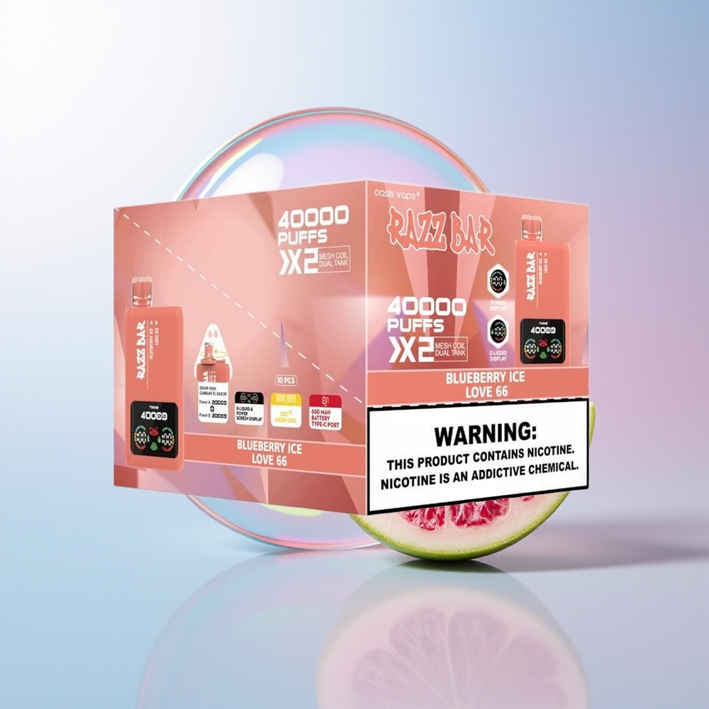 Wholesale Croatia Razz Bar 40000 Pufova Jednokratna Vape Borovnica Led 2 5 Nikotin 650 Mah Type-C 10Ohm 2 Mesh Coil Power Screen Display - Love 66