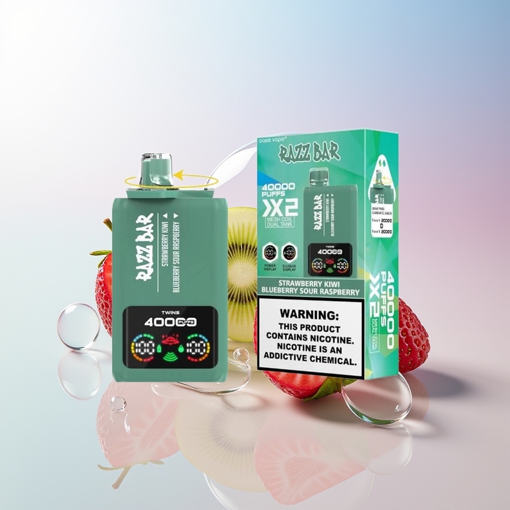Wholesale Croatia Razz Bar 40000 Pufova Jednokratna Vape Jagoda Kivi - Borovnica Kisela Malina Power Screen Display 10Ohm 2 Mesh Coil 650 Mah Battery Type-C Port 2 5 Nikotina