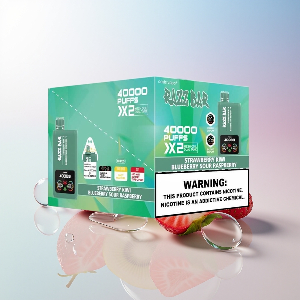 Wholesale Croatia Razz Bar 40000 Pufova Jednokratna Vape Jagoda Kivi - Borovnica Kisela Malina Power Screen Display 10Ohm 2 Mesh Coil 650 Mah Battery Type-C Port 2 5 Nikotina