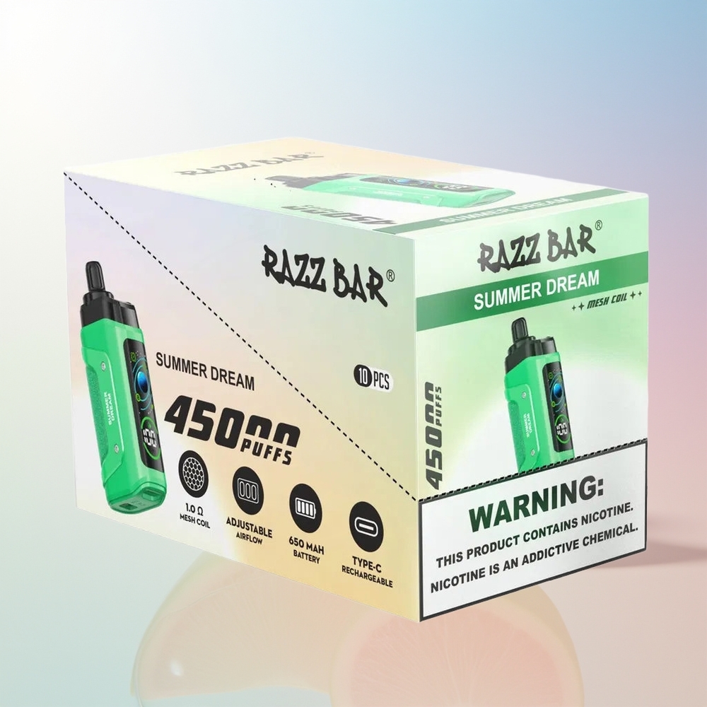Wholesale Croatia Razz Bar 45000 Puffs Ljetni San Jednokratna Vape with 10 Ohm Mesh Coil Adjustable Airflow 650 Mah Battery Type-C Rechargeable 20 mg/ml Nicotine Strength