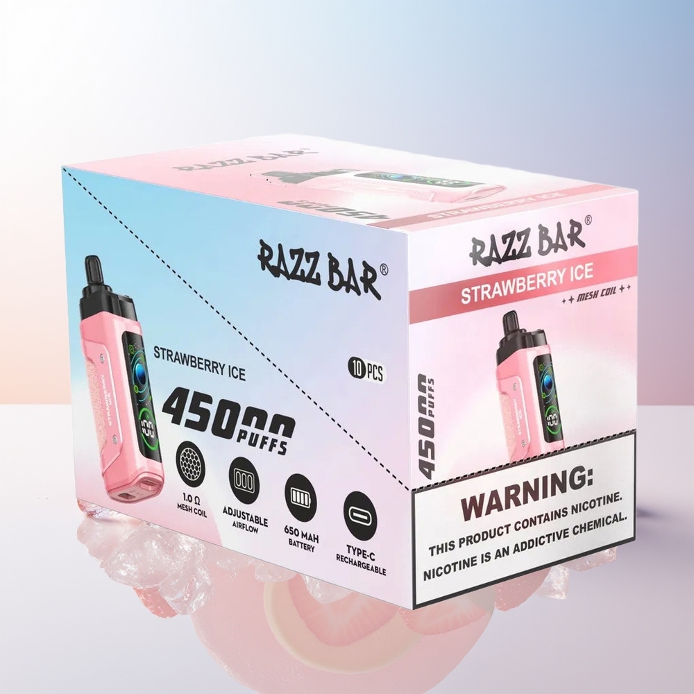 Wholesale Croatia Razz Bar 45000 Pufova Jednokratna Vape Jagoda Led 10 Ohm Mesh Coil Podesivi Protok Zraka 650 mAh Baterija Type-C Punjenje 20 mg/ml Nikotina