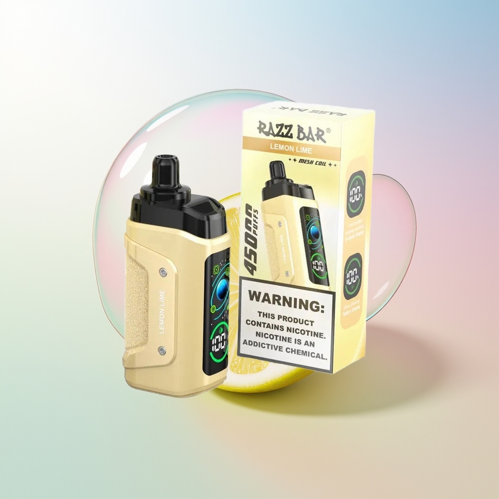 Wholesale Croatia Razz Bar 45000 Pufova Jednokratna Vape Limeta Limun 10 Ohm Mesh Coil Podesivi Protok Zraka 650 mAh Battery Type-C Punjenje 20 mg/ml Nikotina