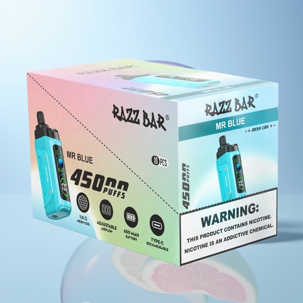 Wholesale Croatia Razz Bar 45000 Pufova Jednokratna Vape Mr Plavi 10 Ohm Mesh Coil Type-C Punjenje