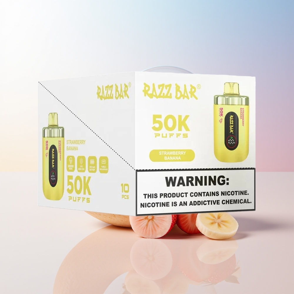 Wholesale Croatia Razz Bar 50K Puffs Jednokratna Vape Jagoda Banana 10 Ohm Mrežasti Sviti 650 mAh Punjenje Type-C 2 Nikotina