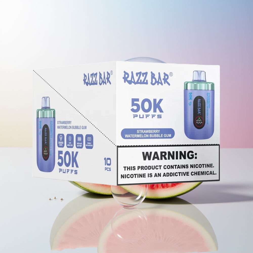 Wholesale Croatia Razz Bar 50K Puffs Jednokratna Vape Jagoda Lubenica Bubica Guma 10 Ohm Mesh Coil 650mAh Type-C 2 Nikotin